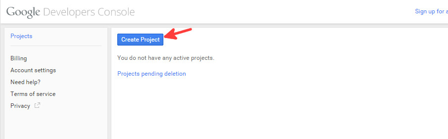 Google console new project - step 1