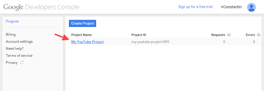 Google console new project - step 3