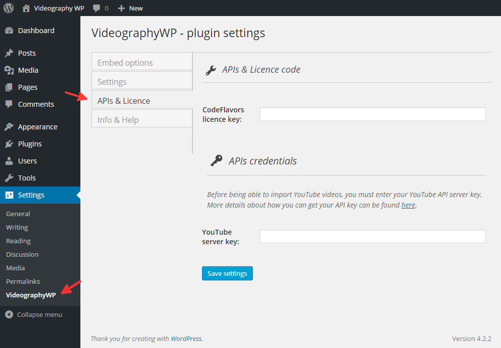 VideographyWP - Codeflavors purchase code and API keys