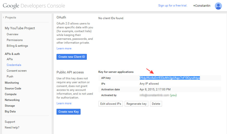 Google console API  credentials - step 4