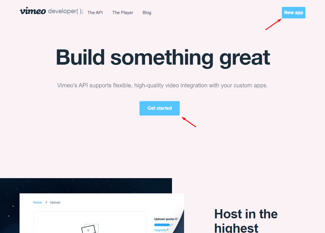 Step 1 - visit Vimeo Developer website