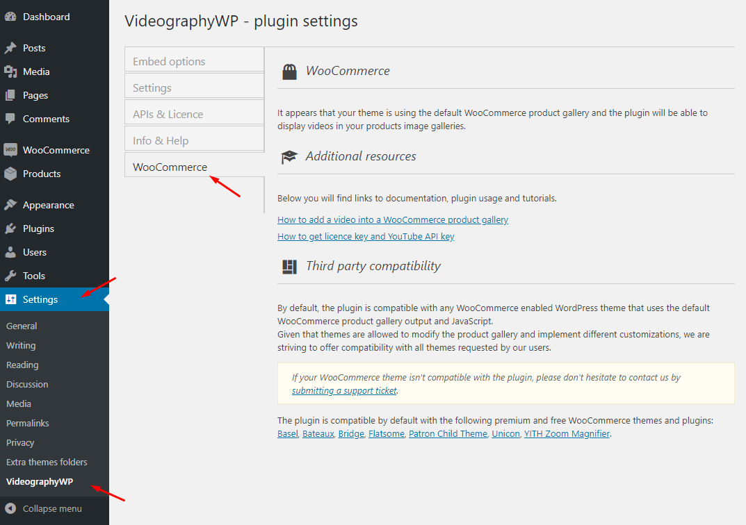 VideographyWP WooCommerce settings tab