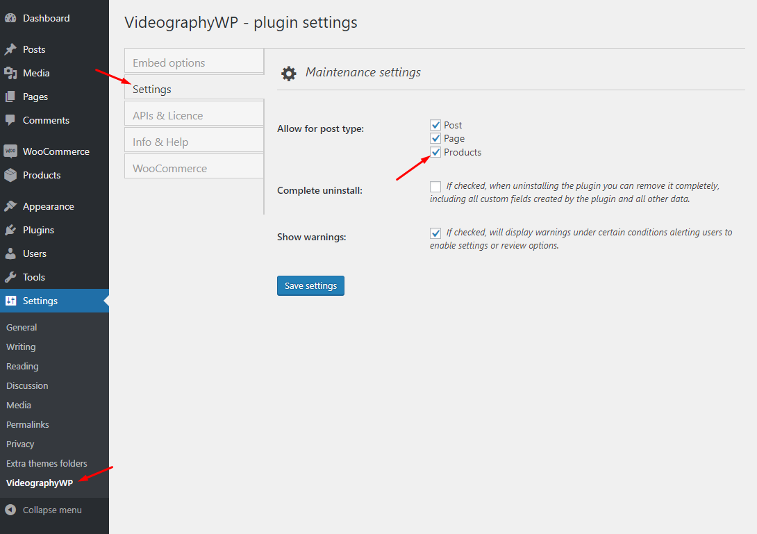 VideographyWP enable WooCommerce products